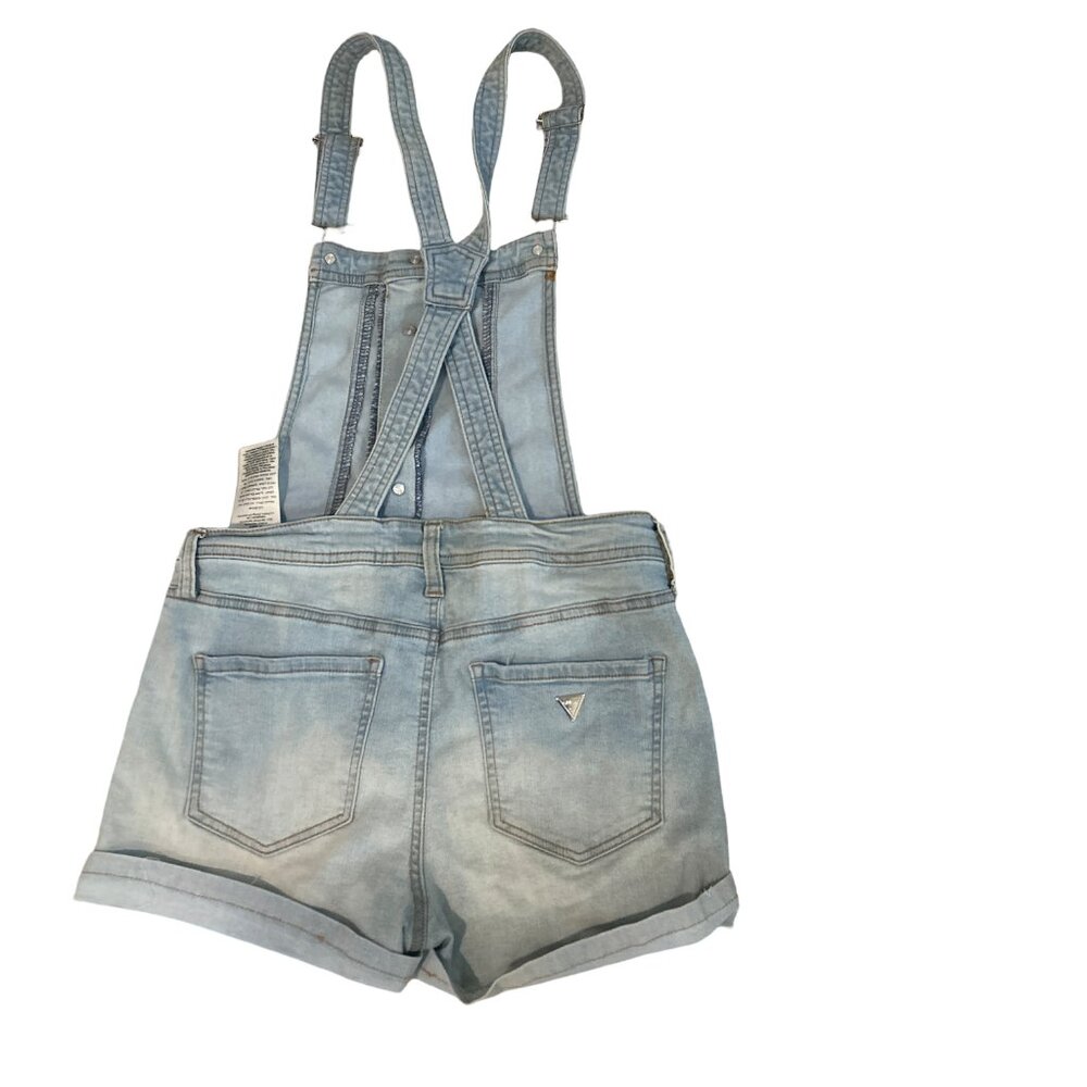 VINTAGE 90s GUESS Denim Shortalls Overalls Women's Size 27  Light Wash Destroyed - Picture 4 of 14